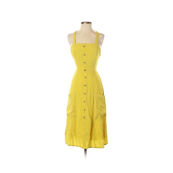 chartreuse yellow dress with pockets - Picture 2 of 4